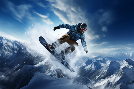 男人跳跃刺激的滑雪运动插画