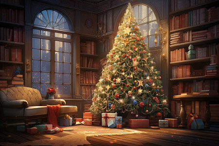 一棵装饰精美的圣诞树高清图片