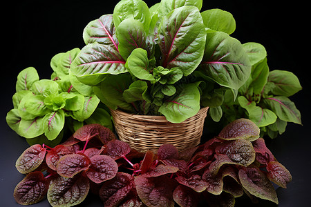 新鲜蔬菜苋菜多彩的绿叶花篮背景