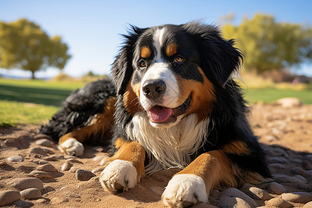 沙滩和狗沙滩上趴着一只狗背景