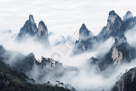 远山云雾背景图片
