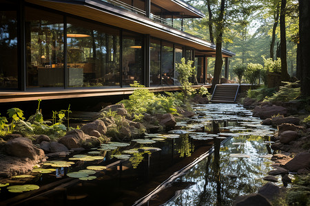 走进湖畔森林林中简约现代的建筑设计图片