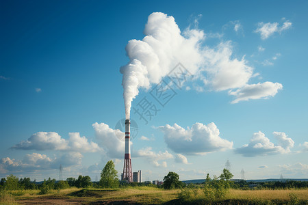 辽阔草地上的发电厂烟囱图片