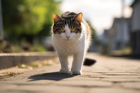 城市道路上乖巧的猫咪图片