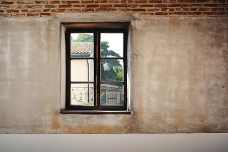 老旧窗户传统砖墙上的木窗背景