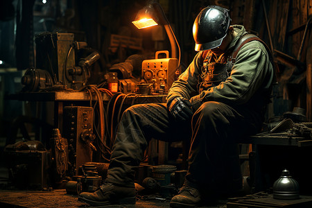 工具室中疲惫的工人图片