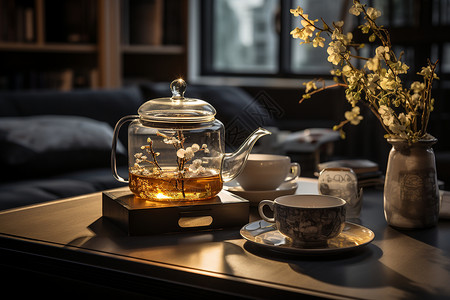 优雅精致的现代茶具背景图片