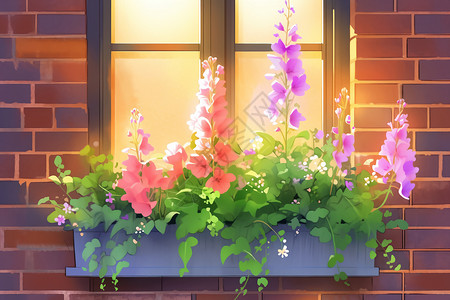 窗前的小花花卉小花砖高清图片