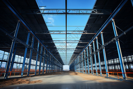蓝色钢构大厂房背景图片