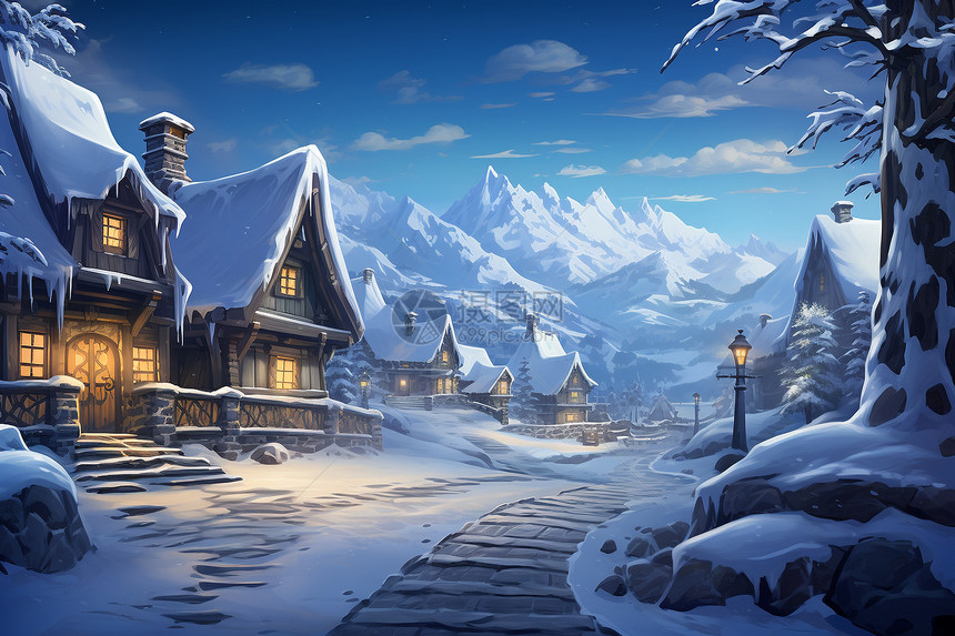 冬日温馨的村庄图片