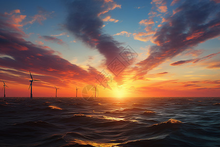 海上日落风车图片