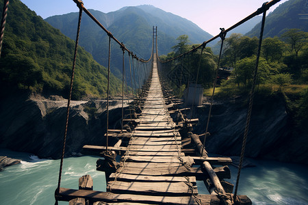 荒野的木制桥梁图片