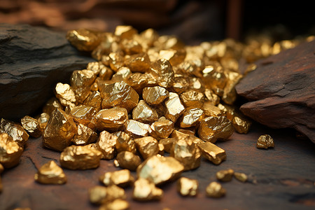 金属矿山闪闪发光的黄金背景
