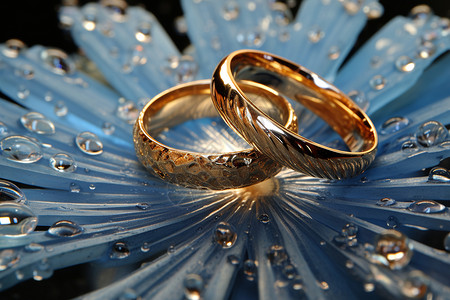 水滴花瓣上的婚戒背景图片