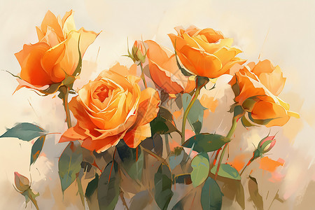 橙花束玫瑰花油画插图插画