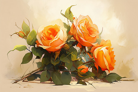 橙玫瑰橙色的玫瑰花插画