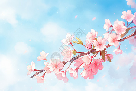 枝头粉色的花朵图片