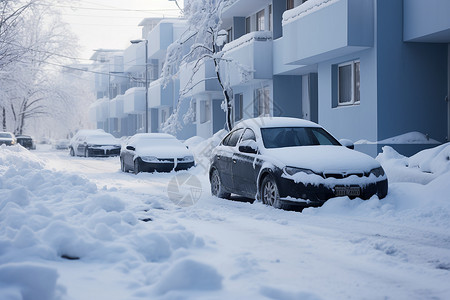 北欧小镇的冬日街道高清图片