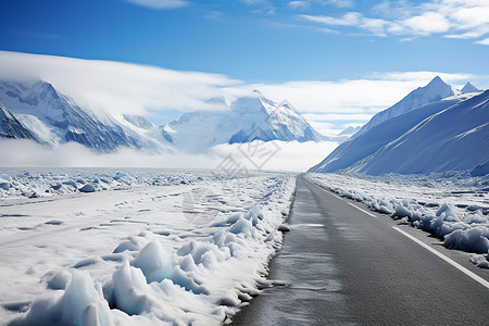 雪山与道路背景图片
