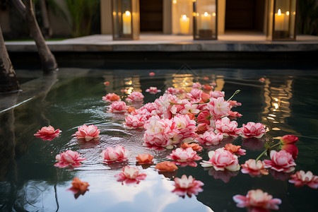 莲花酒店水面漂浮的花瓣背景