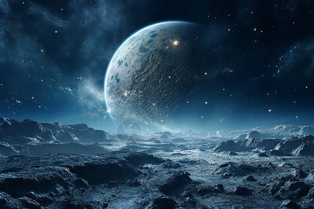 月球地貌浩瀚的宇宙插画