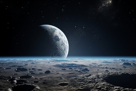 地球和月球月球上俯瞰地球插画