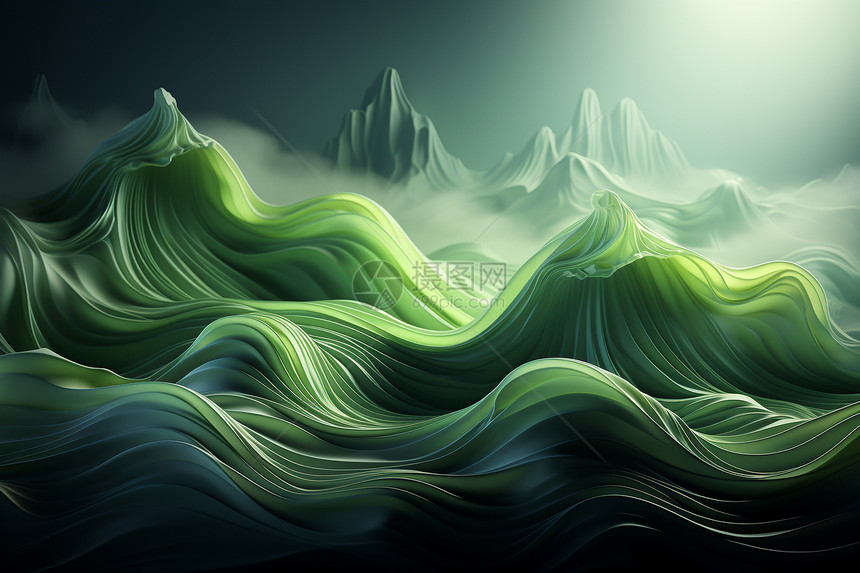 绿色波浪的抽象图片
