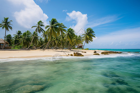 沙滩上的热带棕榈树图片