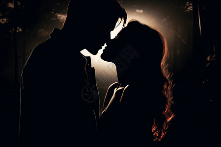 路灯下接吻的情侣高清图片