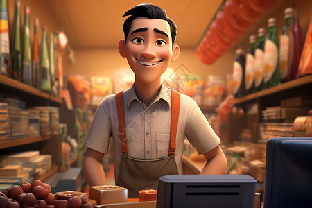 超市的男性理货员背景图片