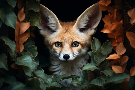 树叶中的可爱狐狸图片