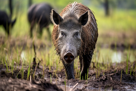 田地中的野猪高清图片