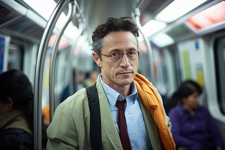 地铁乘车地铁上的中年男人背景