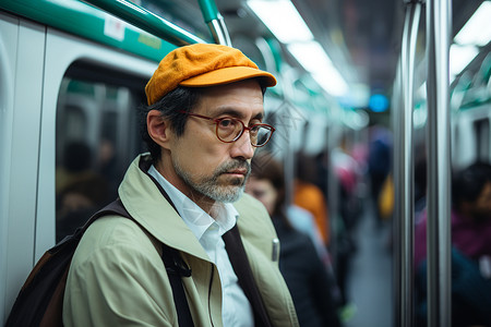 地铁车厢中的男子图片
