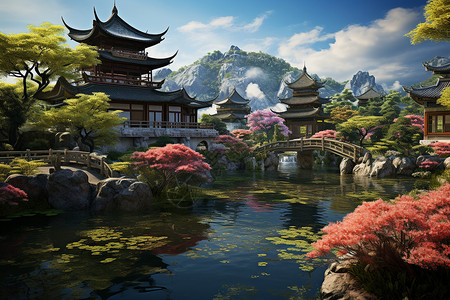 中式园林的景观背景图片
