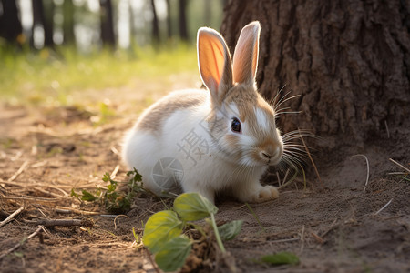 树木下的小兔子背景图片