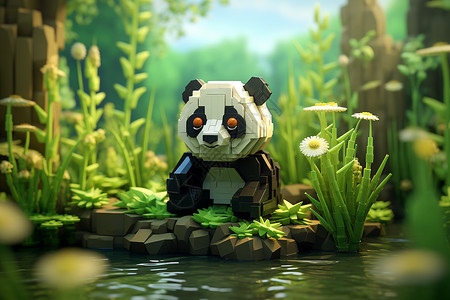 设计的像素熊猫背景图片
