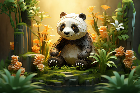 森林中的熊猫插画图片