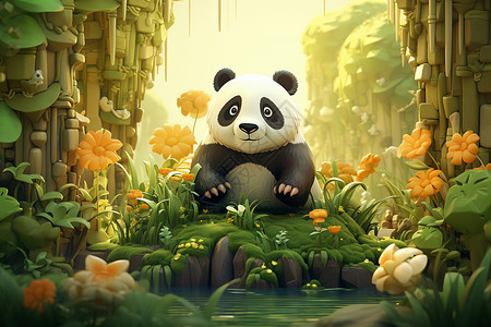 森林中的熊猫背景图片