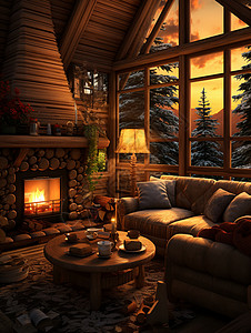 小屋内温馨的家具背景图片
