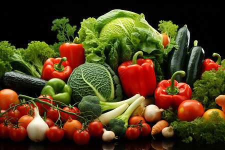 桌面上新鲜的有机蔬菜图片