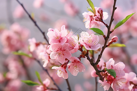 大红桃花树枝上盛开的桃花背景