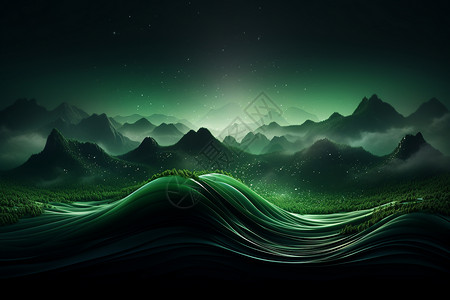 夜幕下的绿色山水背景图片