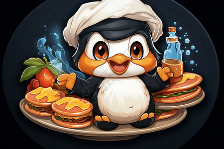 戴帽子的企鹅厨师背景图片