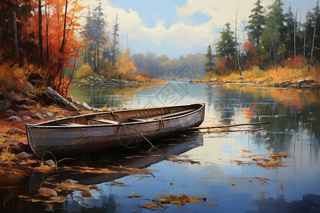 河畔钓鱼船背景图片