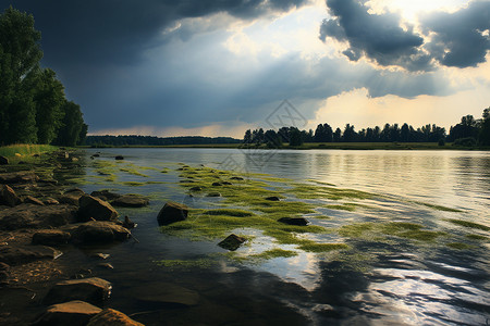 湖面绿色水草背景图片