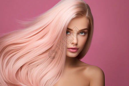 洗发护理风中的粉色秀发背景