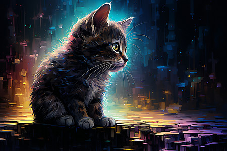夜幕中的神秘小猫背景图片