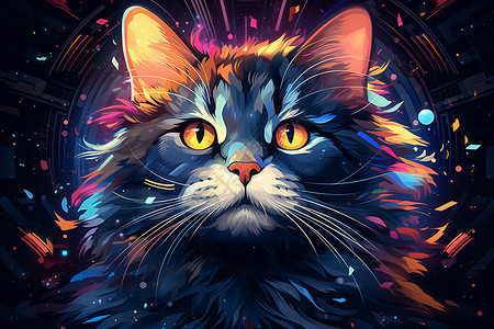 猫鼻子一只猫缤纷星舞插画