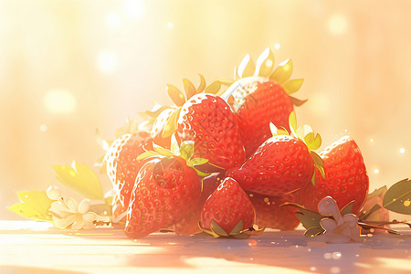 水果采摘者新鲜草莓堆插画